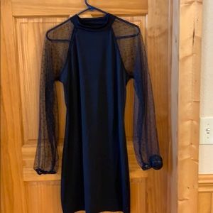 Black Dress with Mesh Dots Long Sleeves